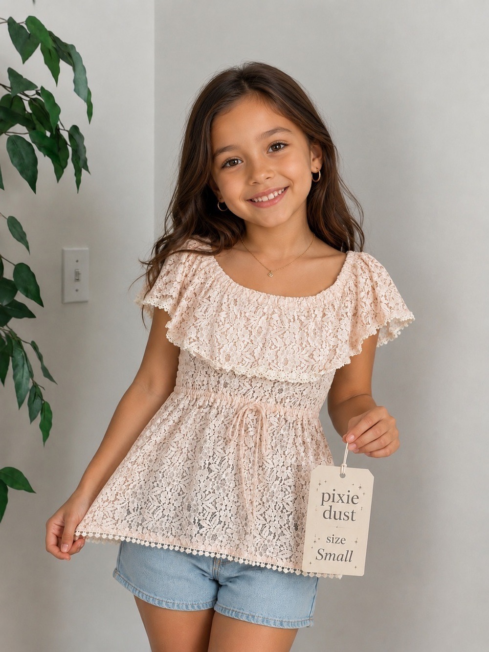 Pixie Dust Blush Pink Lace Peplum Top Small Girls